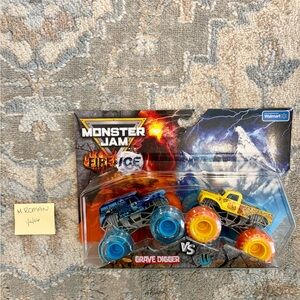 Fire & Ice SPLIT Grave Digger and Truck Set - Blue and Yellow